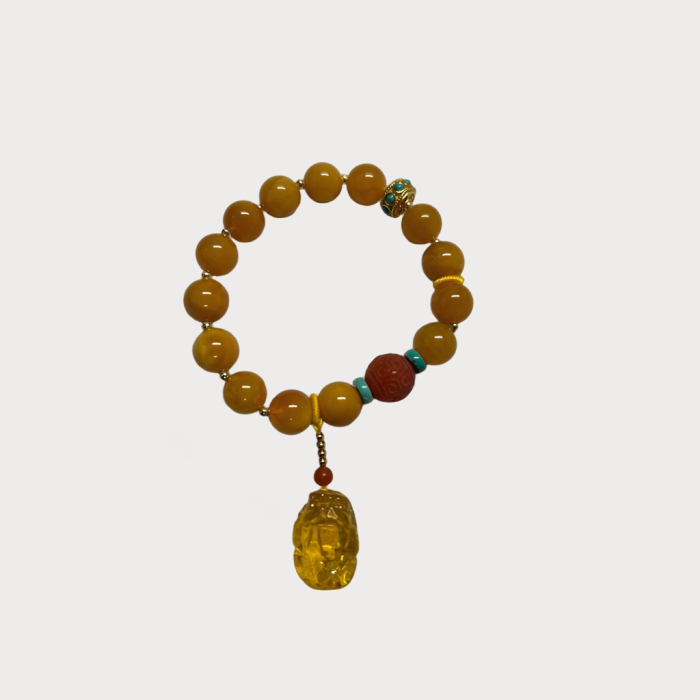 Reflow Flower Amber Bracelet – Natural Baltic Amber Buddha Bead Bracelet - Image 1