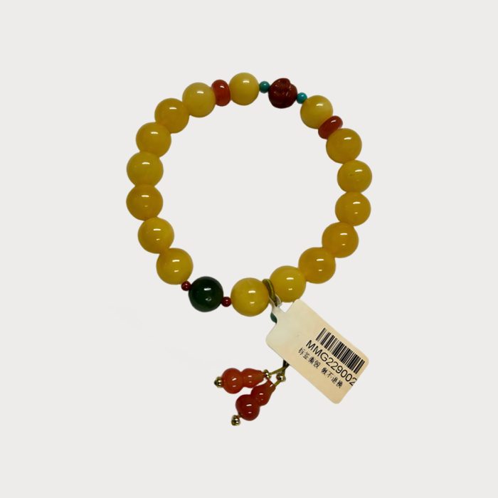 Chicken-Yolk Yellow Baltic Amber Bracelet with Buddha Head – Natural Amber Prayer Bead Bracelet - Image 1